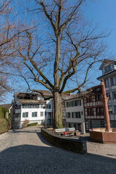 Saint Gallen Sviçre Mart 2022 Şehir Merkezinde Heykeli Olan Küçük — Stok fotoğraf