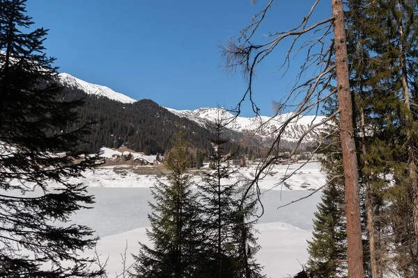 Давос Швейцария Марта 2022 Года Альпийские Зимние Пейзажи Замёрзшем Озере — стоковое фото