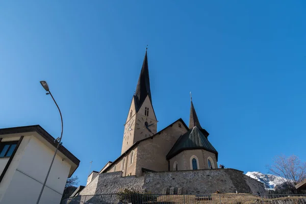 Davos Switzerland March 2022 Bell Tower Catholic Saint Johann Church — Stock Photo, Image