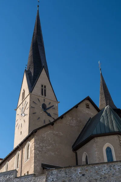 Davos Switzerland March 2022 Bell Tower Catholic Saint Johann Church — Stock Photo, Image