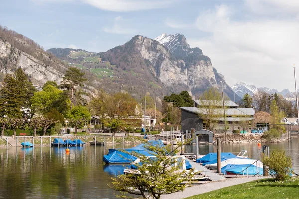 Weesen Schweiz April 2022 Winzige Boote Treiben Frühling Einem Kleinen — Stockfoto