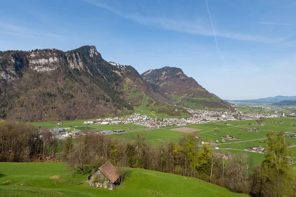 Mollis Switzerland April 2022 Stunning Alpine Scenery Hill Top Sunny — ストック写真