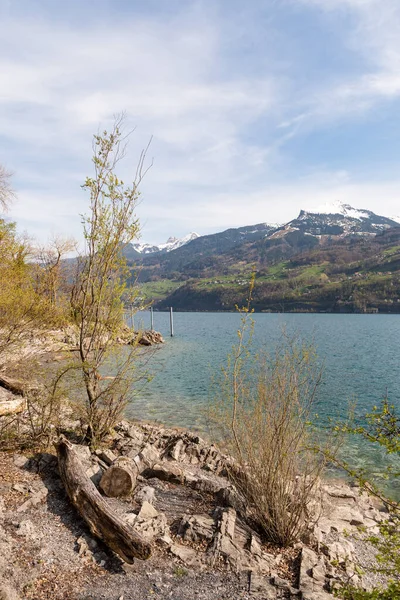 Weesen Suíça Abril 2022 Vista Fascinante Sobre Lago Walensee Alpes — Fotografia de Stock