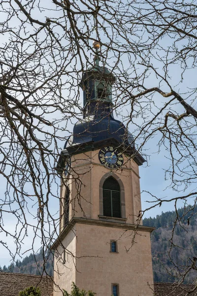 Chur Szwajcaria Kwietnia 2022 Dzwonnica Zabytkowego Kościoła Marii Centrum Miasta — Zdjęcie stockowe