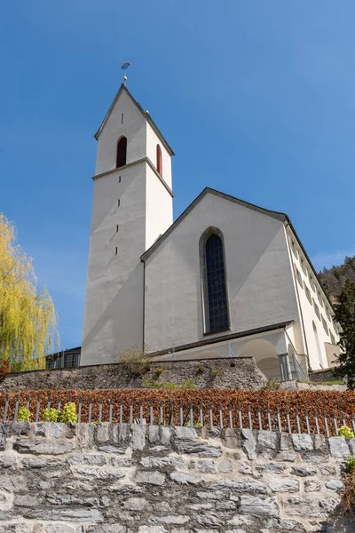 Chur Schweiz April 2022 Glockenturm Der Historischen Luzi Kirche Der — Stockfoto