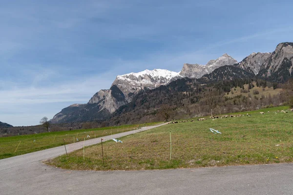 Maienfeld Grison Suíça Abril 2022 Paisagem Alpina Deslumbrante Vista Sobre — Fotografia de Stock