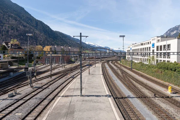 Chur Sviçre Nisan 2022 Tren Yolu Şehir Merkezindeki Ana Tren — Stok fotoğraf