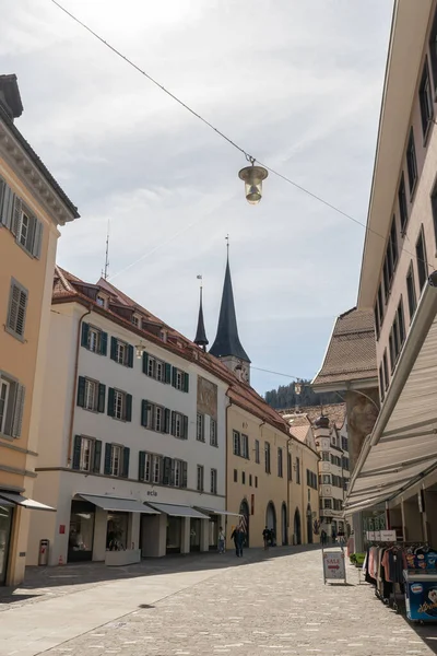 Chur Switzerland April 2022 Traditional Buildings Historic Old Town Sunny — Stock Photo, Image