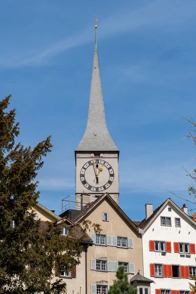 Chur Suíça Abril 2022 Torre Sino Histórica Igreja São Martinho — Fotografia de Stock