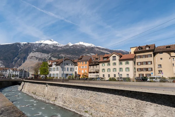 Chur Ελβετία Απριλίου 2022 Waterfront Στον Ποταμό Plessur Στην Ιστορική — Φωτογραφία Αρχείου