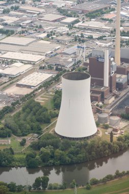 Heilbronn, Baden Wurttemberg, Germany, July 11, 2022 Power plant seen from above during a flight in a small plane