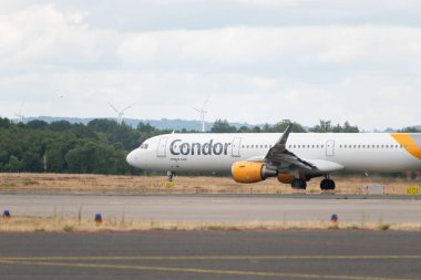 Muenster, Germany, July 9, 2022 Condor Airbus A321-211 aircraft is taxiing to its take off position