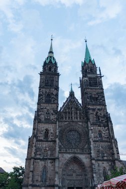 Nuremberg, Bavaria, Germany, July 9, 2022 Tower of the historic Saint Lorenz church in the old town