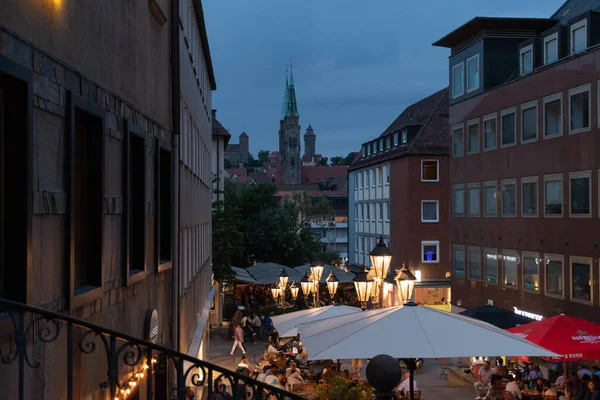 Nuremberg Bavaria Germany July 2022 View Small Illuminated Street Night — Foto de Stock