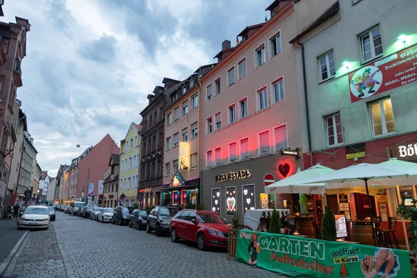 Nuremberg Bavaria Germany July 2022 View Illuminated Street Old Town — Stock Photo, Image
