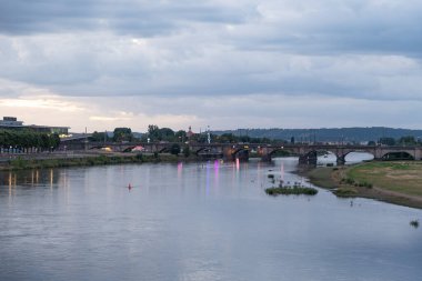 Dresden, Saxon, Germany, July 10, 2022 Late evening at the Elbe river on an overcast day