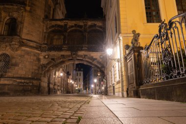 Dresden, Saxon, Germany, July 10, 2022 Empty street in the old town illuminated with lights