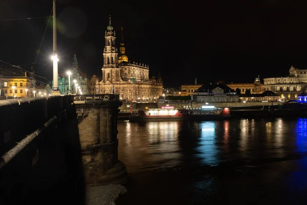 Dresden Saxon Germany July 2022 View Elbe River Illuminated Historic — Foto de Stock