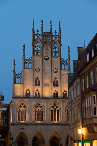 Muenster Germany July 2022 Illuminated City Hall Old Town Night — Stock fotografie