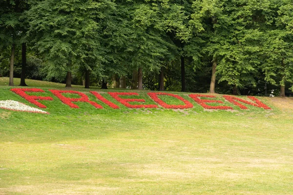 Muenster Germany July 2022 Peace Written German Red Flowers Idyllic — 图库照片