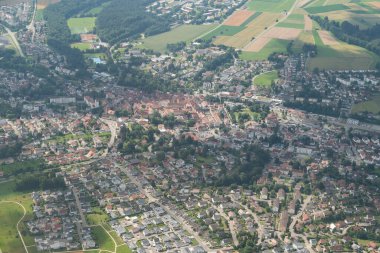 Pullendorf, Baden Wurttemberg, Germany, July 8, 2022 Flight overhead the city with a small plane