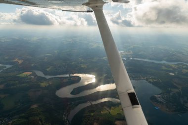Olpe, North rhine Westphalia, Germany, July 8, 2022 Flight overhead the lake Biggesee with a small plane