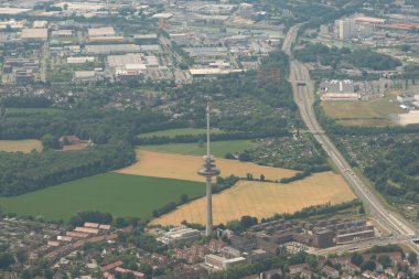 Muenster, Northrhine Westphalia, Germany, July 9, 2022 View over the city from a small plane