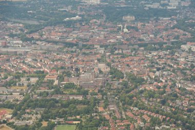 Muenster, Northrhine Westphalia, Germany, July 9, 2022 View over the city from a small plane