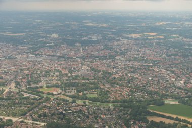 Muenster, Northrhine Westphalia, Germany, July 9, 2022 View over the city from a small plane