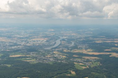 Rhineland Palatinate, Germany, July 9, 2022 View over the area of Koblenz from a small plane