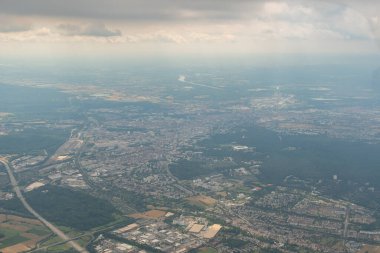 Karlsruhe, Germany, July 9, 2022 Flight abeam the city center in a small plane