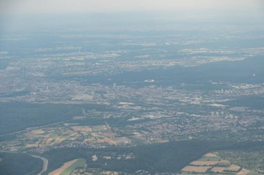 Karlsruhe, Germany, July 9, 2022 Flight abeam the city center in a small plane
