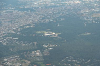 Karlsruhe, Germany, July 9, 2022 Flight abeam the city center in a small plane