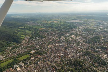 Lahr, Germany, July 9, 2022 Flight over the city center with a little plane