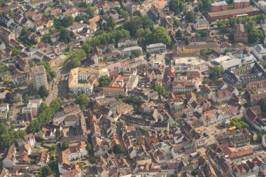 Lahr, Germany, July 9, 2022 Flight over the city center with a little plane