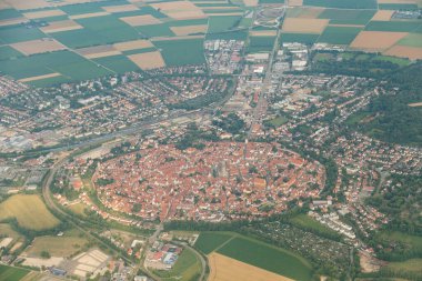 Noerdlingen, Bavaria, Germany, July 9, 2022 Flight over the city in a small plane