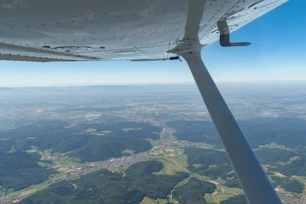 Baden Wurttemberg, Germany, July 8, 2022 Rural scenery on a sunny day seen from above