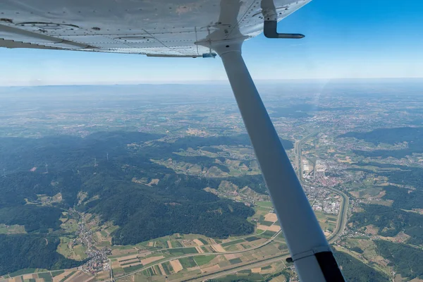 Baden Wurttemberg, Germany, July 8, 2022 Rural scenery on a sunny day seen from above