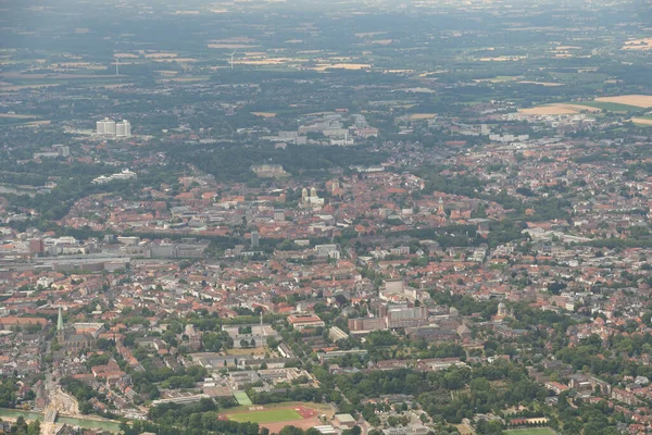 Muenster, Northrhine Westphalia, Germany, July 9, 2022 View over the city from a small plane