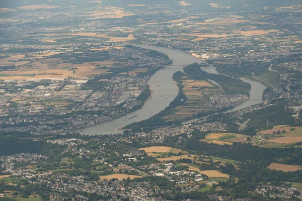 Rhineland Palatinate, Germany, July 9, 2022 View over the area of Koblenz from a small plane