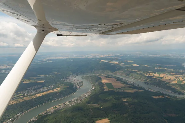Boppard, Rhineland Palatinate, Germany, July 9, 2022 Flight along the rhine river in a small plane