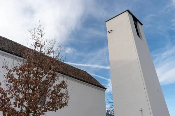 Schaan Liechtenstein January 2022 Little Tower Saint Peter Chapel Sunny — Zdjęcie stockowe