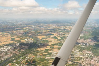 Heidelberg, Germany, July 10, 2022 Flight over the city center with a small airplane
