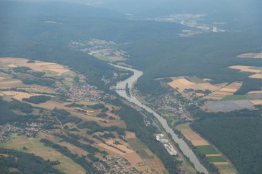 Marktheidenfeld, Bavaria, Germany, July 10, 2022 Flight across the Main river in a small airplane