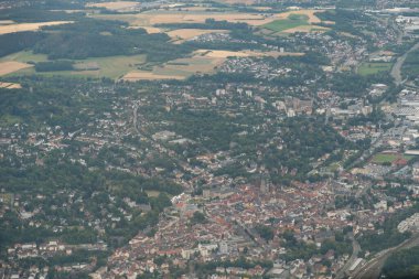 Coburg, Bavaria, Germany, July 10, 2022 Flight overhead the city in a small plane