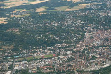 Coburg, Bavaria, Germany, July 10, 2022 Flight overhead the city in a small plane