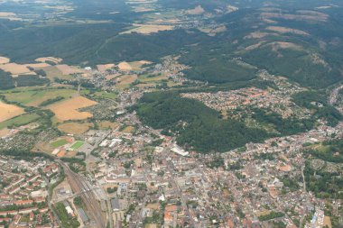 Sonneberg, Thuringia, Germany, July 10, 2022 Flight over the city in a small plane