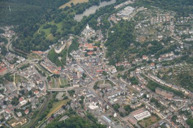 Greiz, Thuringia, Germany, July 10, 2022 Flight overhead the city in a small plane