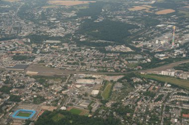 Chemnitz, Saxony, Germany, July 10, 2022 Flight overhead the city in a small plane