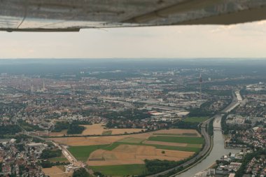 Nuremberg, Bavaria, Germany, July 9, 2022 Flight over the city with a small plane